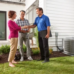 carrier tech outside home talking to couple